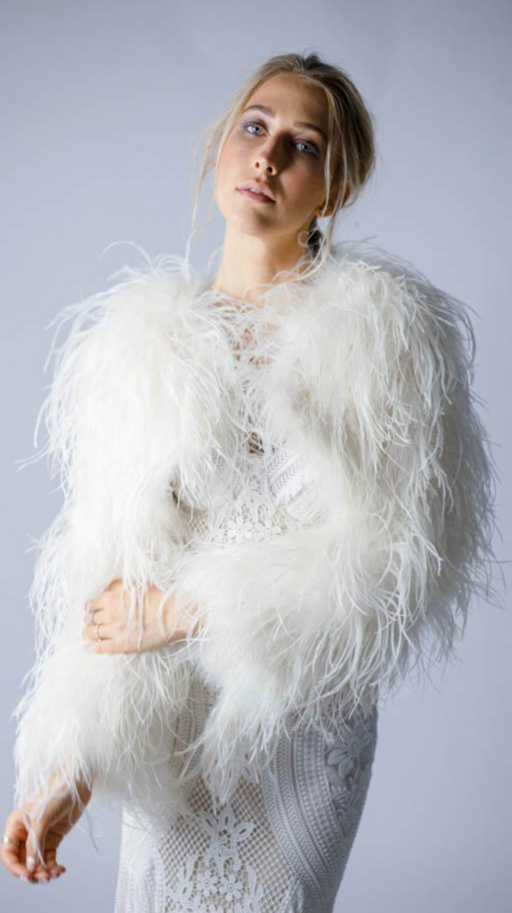 Delphine Ostrich Bolero - Snow