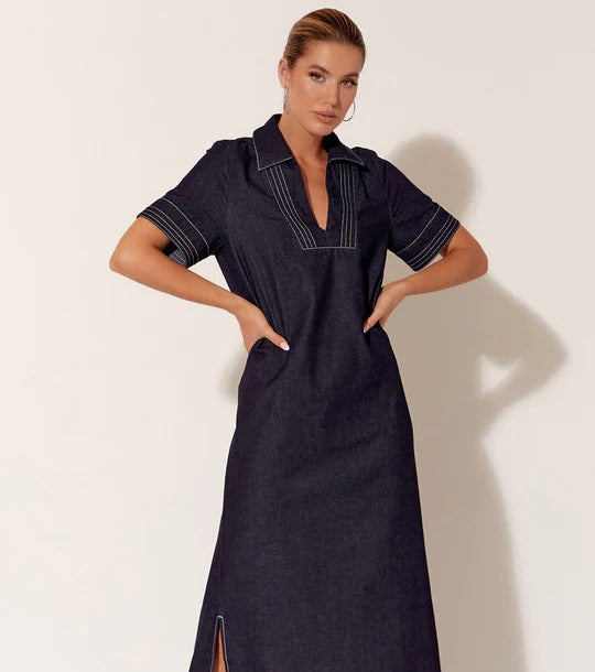 Melanie Contrast Stitch Denim or Linen
