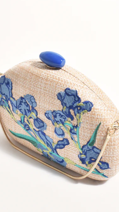 Blossom Floral Woven Structured Clutch (Blue/Natural)