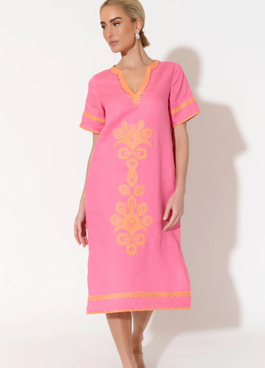 ARCHER APPLIQUE LINEN DRESS